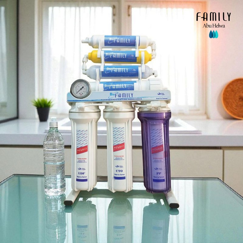 فلتر مياه بيو فاميلي 7 مراحل مع قاعدة وساعة - بيو فاميلي الأردن - 150 دينار